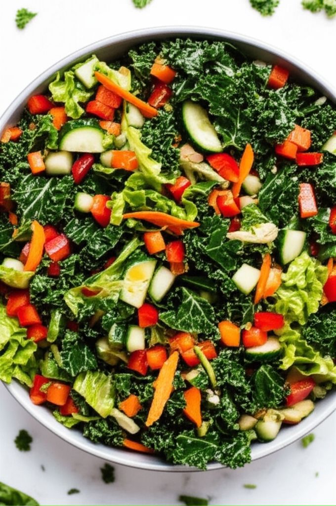 Colorful Kale and Spinach Salad and Homemade Dressing