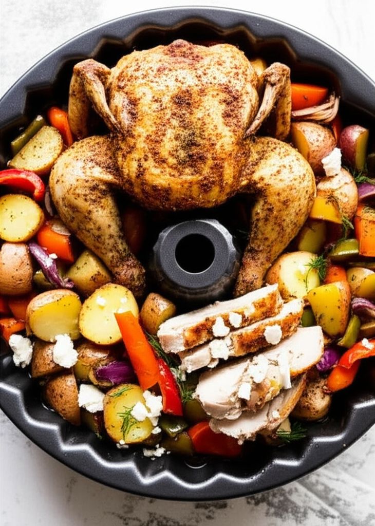 Easy Bundt Pan Roasted Greek Chicken and Vegetables