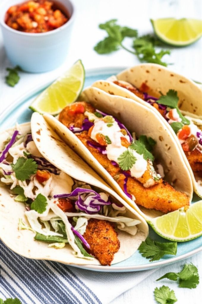 Fried Fish Tacos with Chipotle-Lime Salsa