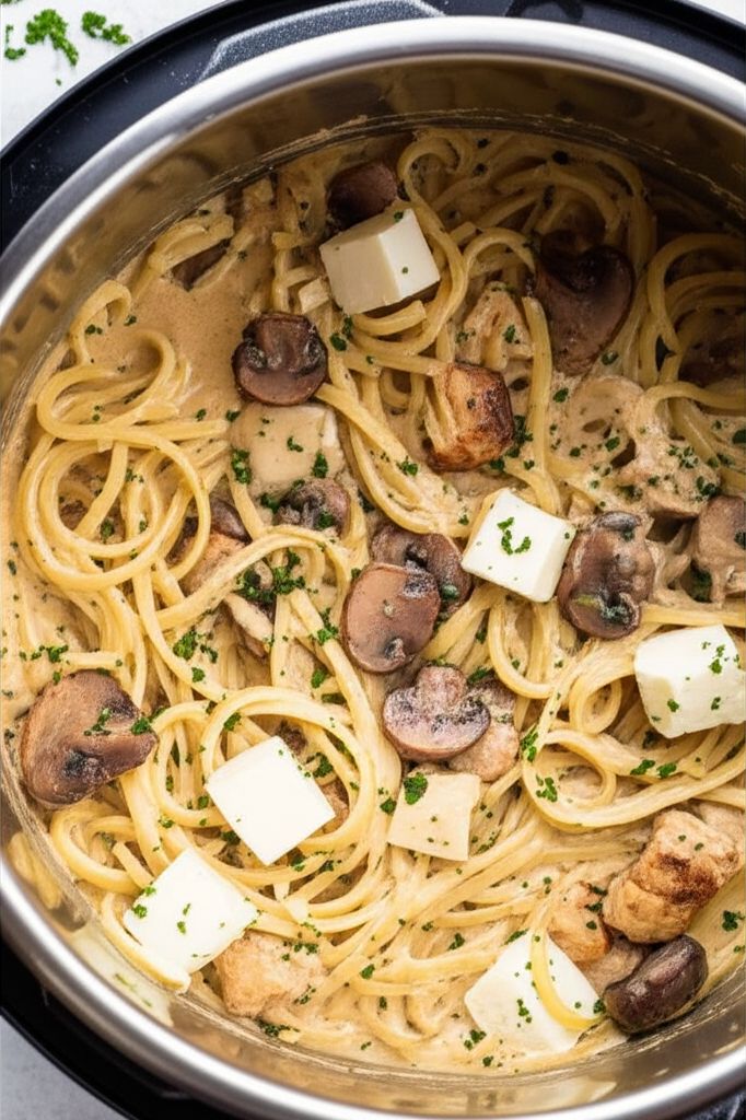 Instant Pot Creamy Pasta with Chicken Thighs and Mushrooms
