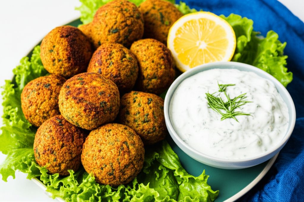 Spicy Baked Falafel with Tzatziki