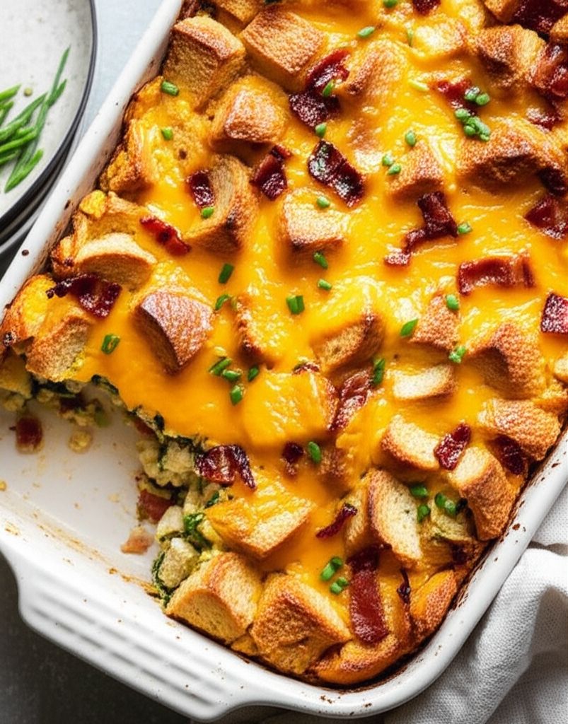 Bacon, Cheddar and Spinach Strata