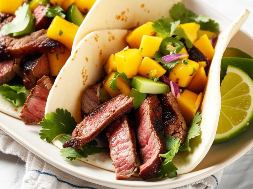 Flank Steak Tacos with Mango-Avocado Salsa