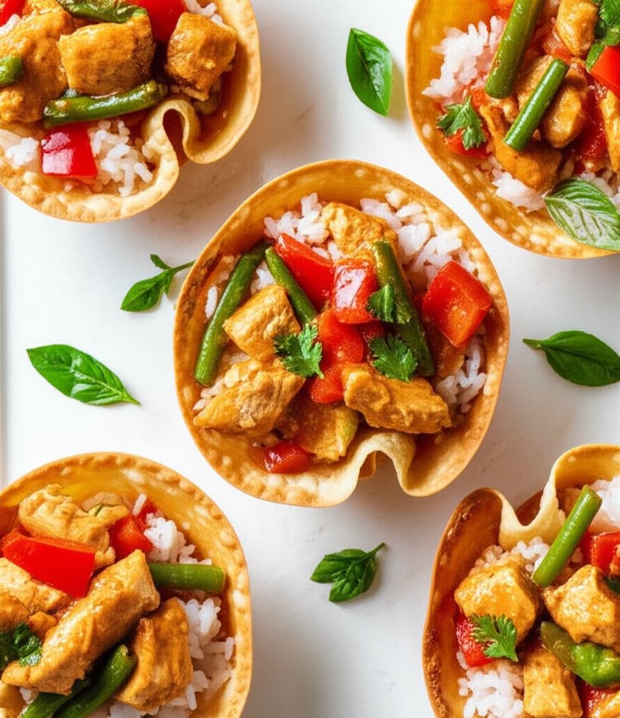 Jasmine Rice and Red Curry Chicken Wonton Bowls