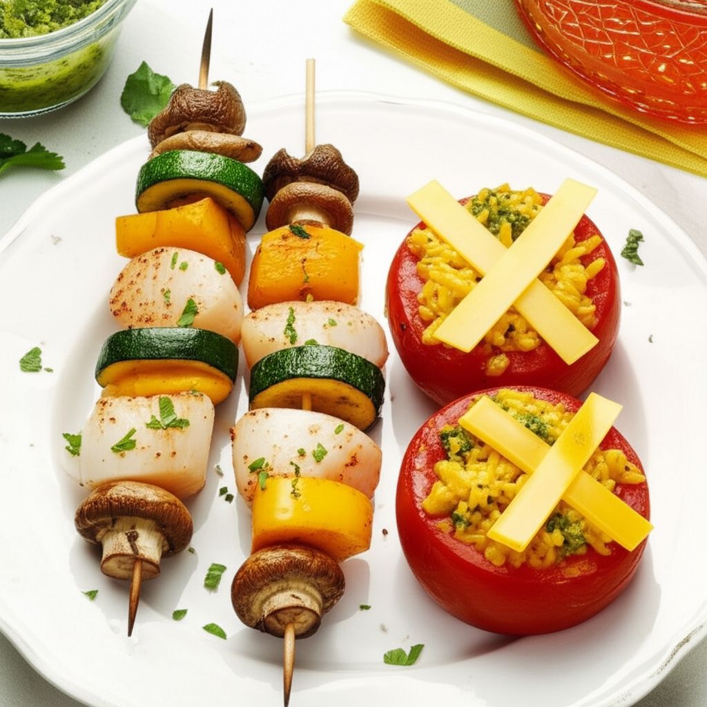 Mamita's Mojito Scallop Kabobs with Stuffed Tomatoes
