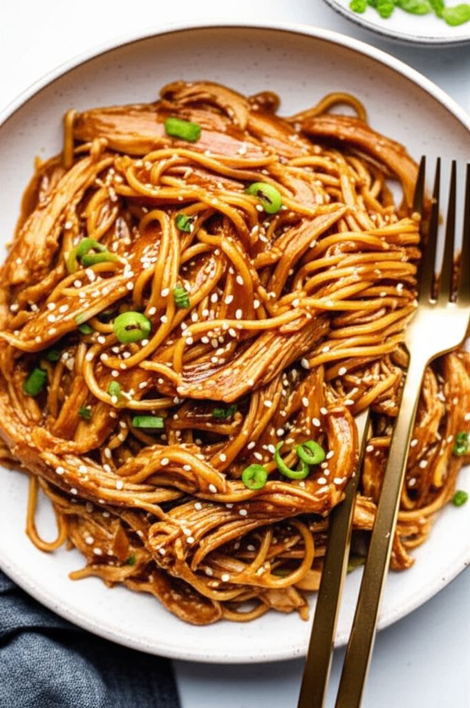 Slow Cooker Honey Garlic Chicken Noodles