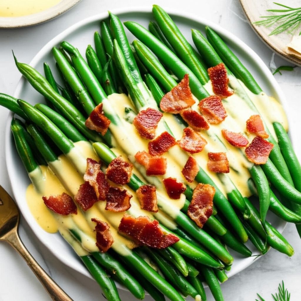 Steamed Fresh Green Beans with Garlic Dill Hollandaise Sauce