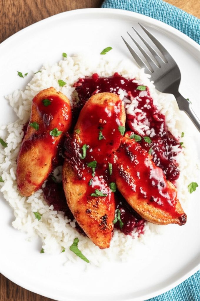 Easy Raspberry Chicken with Coconut Rice