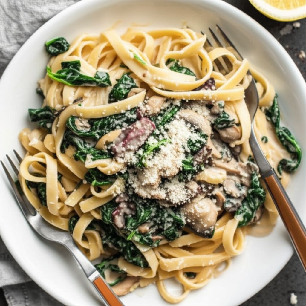 Spinach, Mushroom, and Ricotta Fettuccine