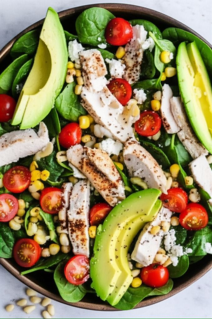 Spinach Salad with Chicken, Avocado, and Goat Cheese