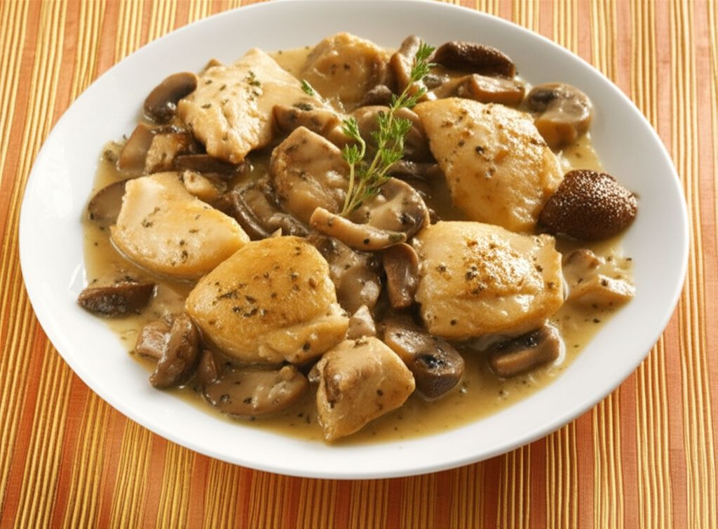 Chicken and Wild Mushrooms with White Wine and Cream
