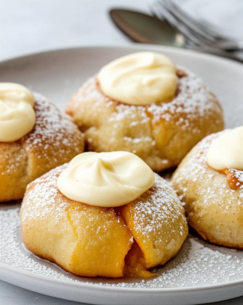 Fresh Peach Dumplings Served with Hard Sauce