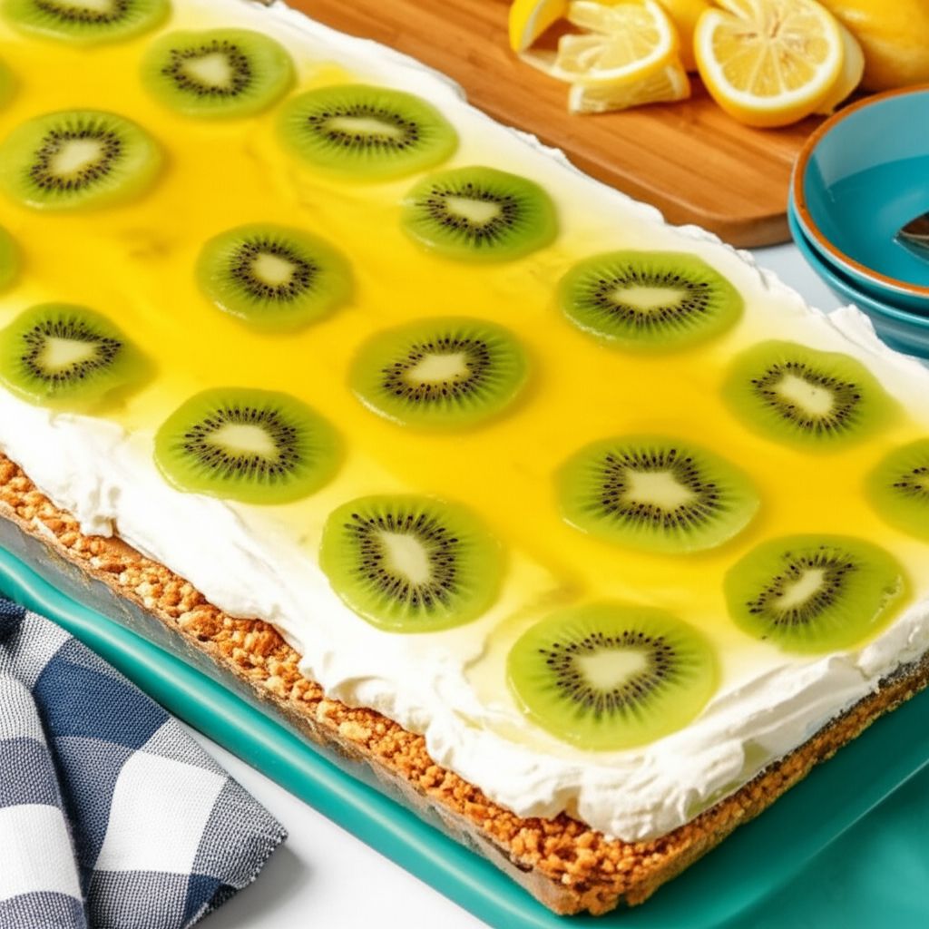 Lemon Pretzel Salad with Mango and Kiwi