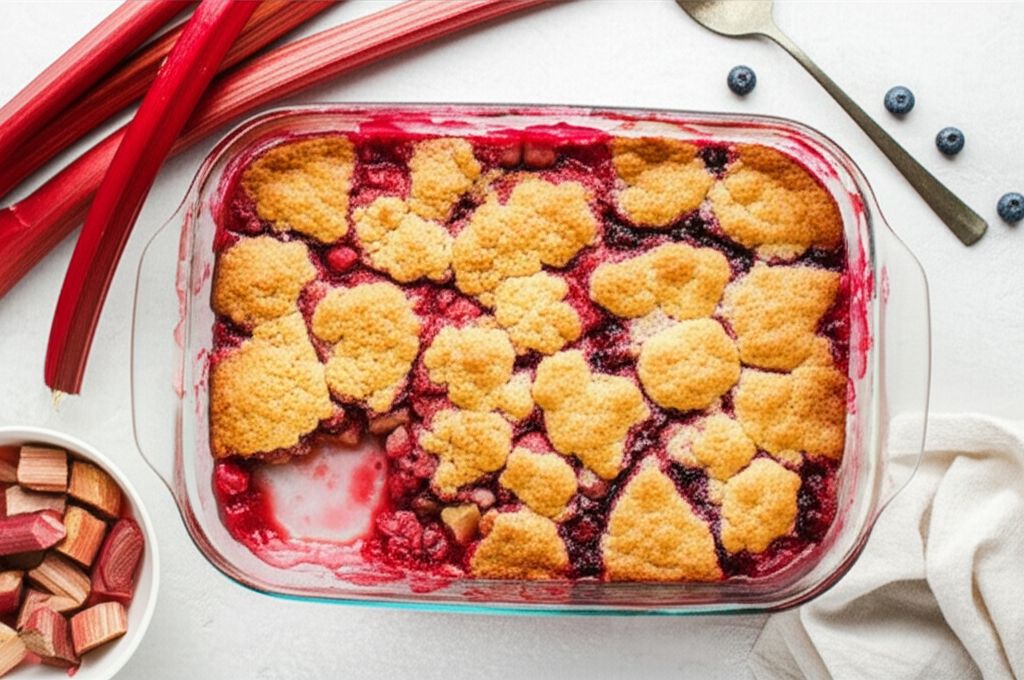 Rhubarb, Strawberry, and Blueberry Cobbler