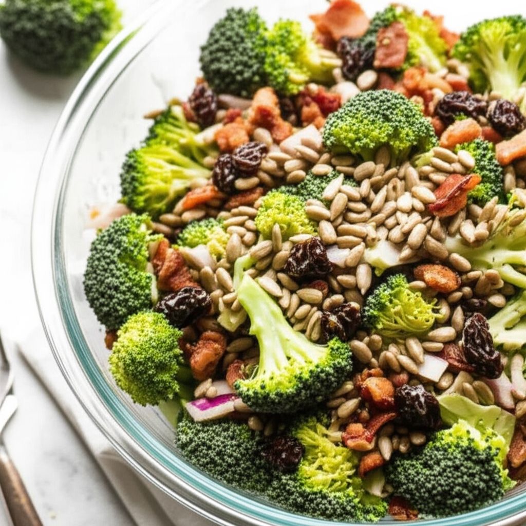 Bacon Broccoli Salad with Raisins and Sunflower Seeds