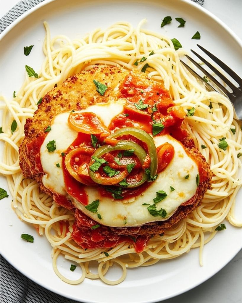 Beef Parmesan with Garlic Pasta
