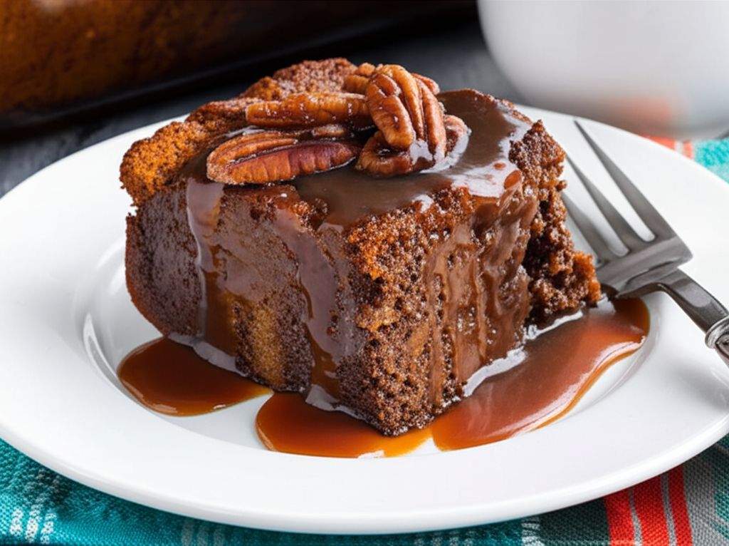 Chocolate Bread Pudding with Bourbon Pecan Sauce