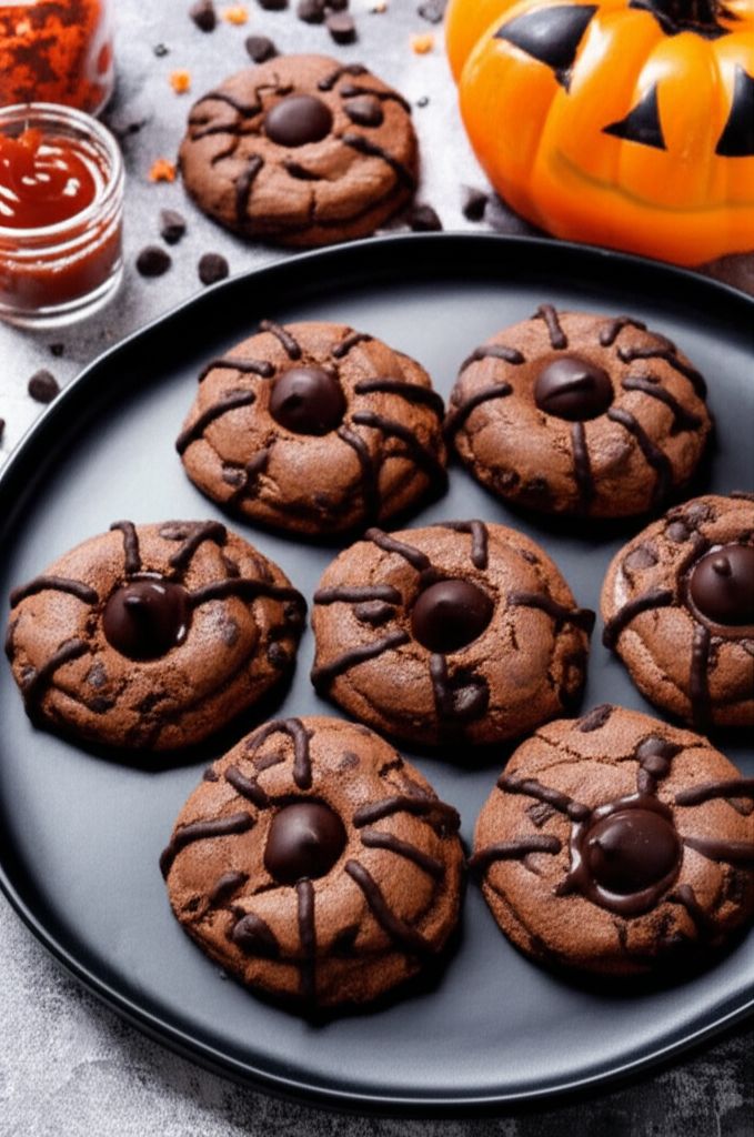 Halloween Chocolate Chip Cookies with Spiders
