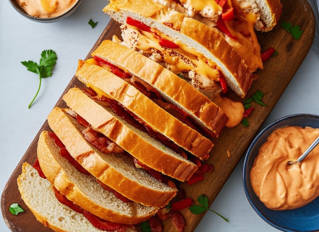 Hot Buffalo Chicken, Bacon, and Cheese Sandwich