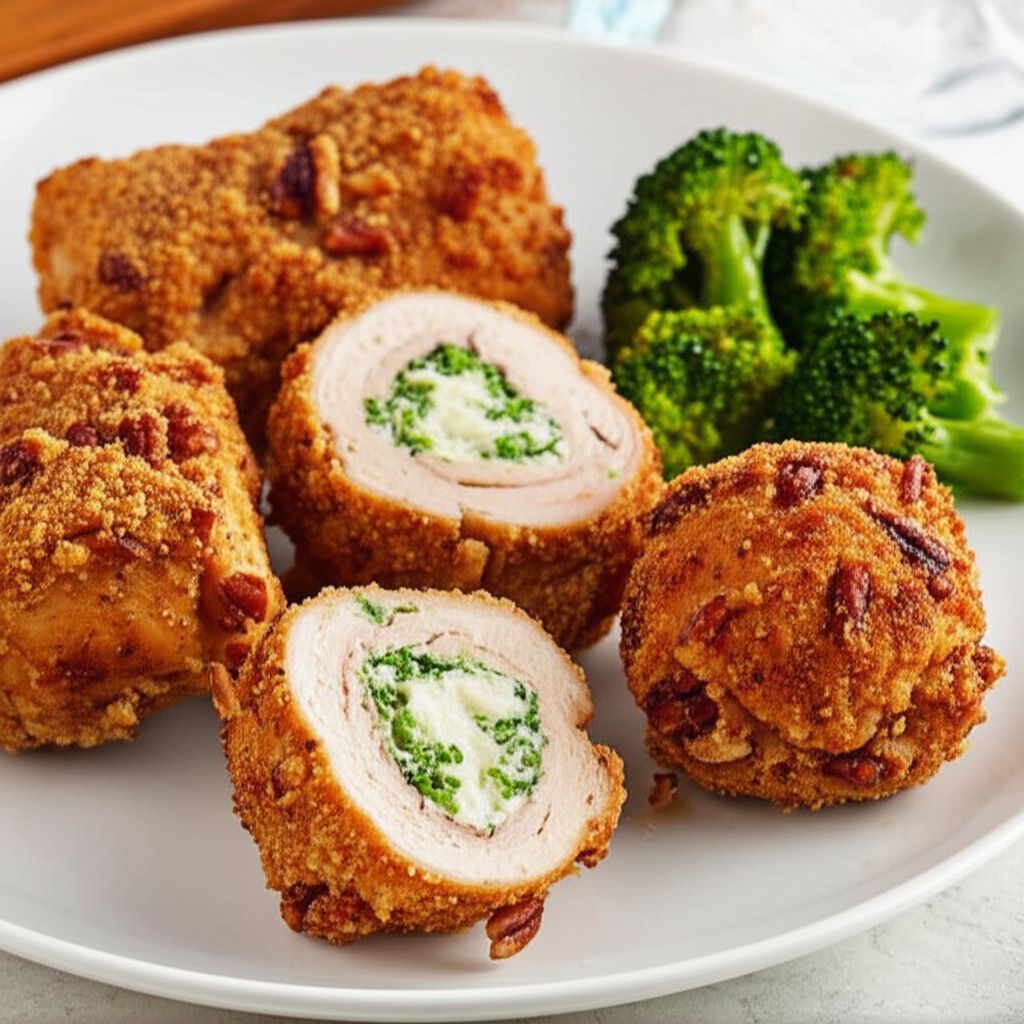Pecan Chicken Breasts Stuffed with Cream Cheese and Broccoli