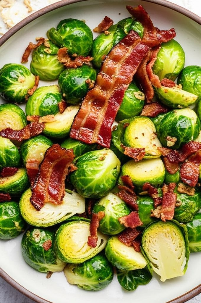 Garlic Brussels Sprouts with Crispy Bacon