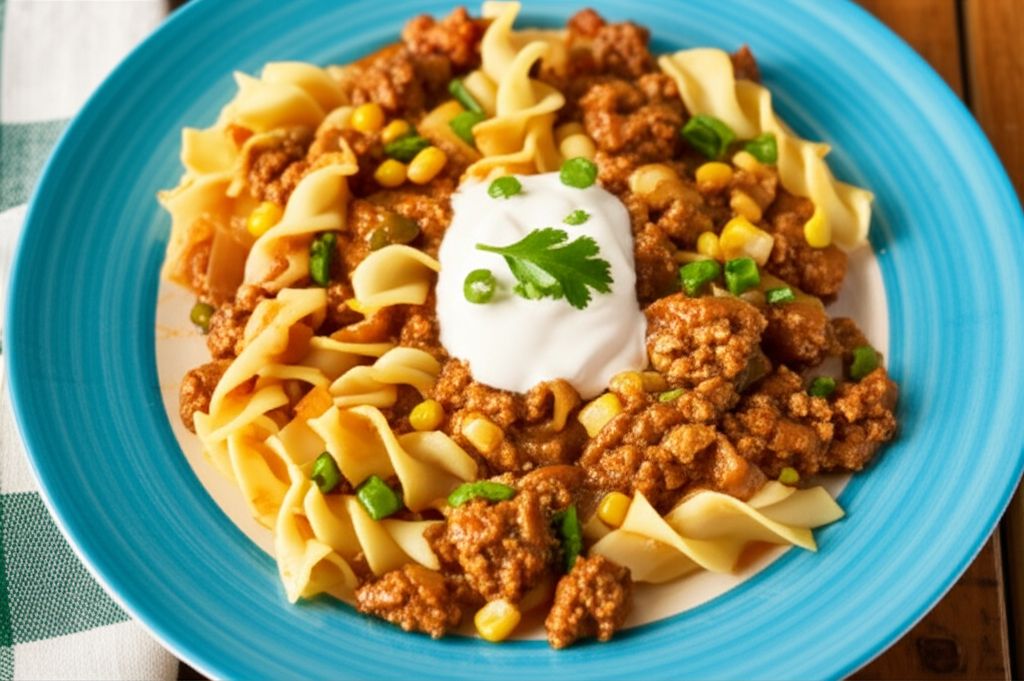 No Yolks Skillet Salsa Chicken with Noodles