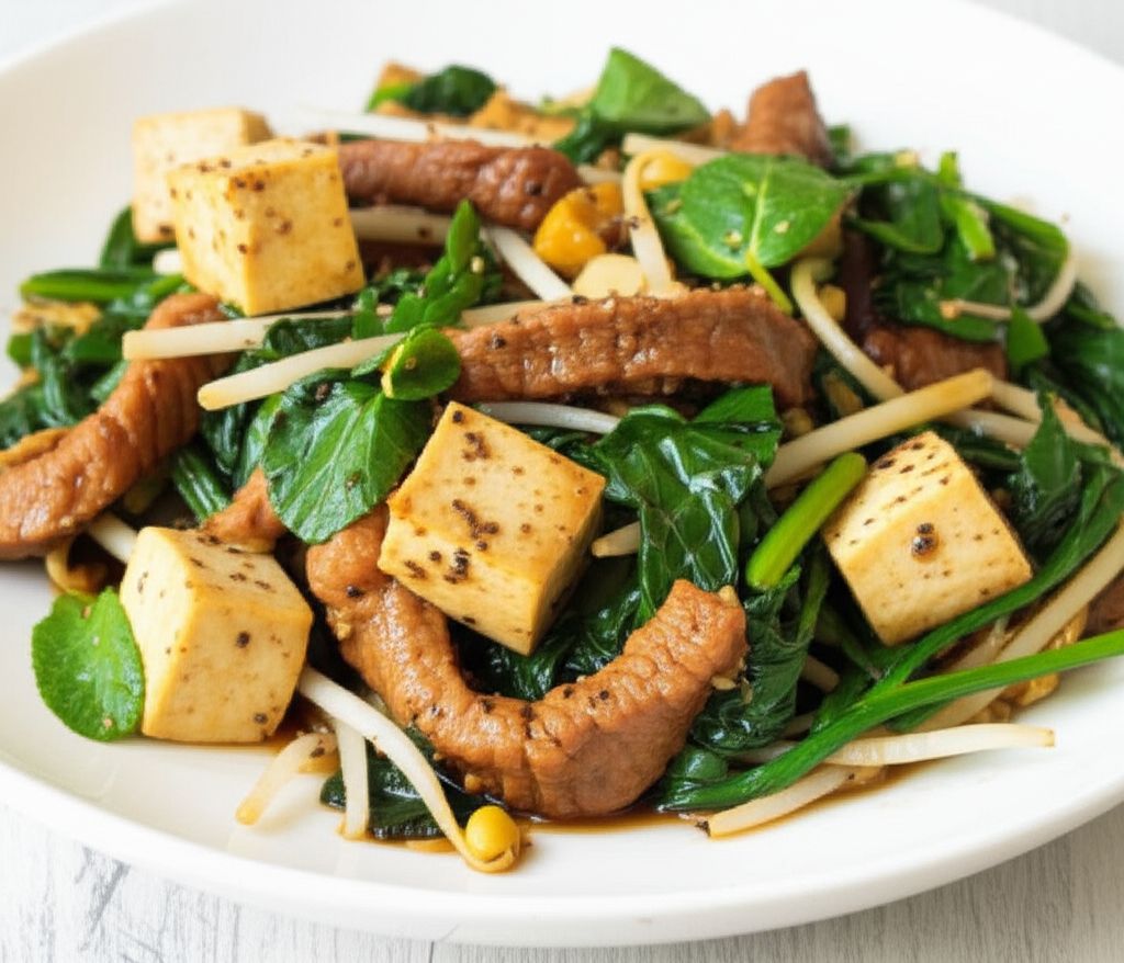 Pork Tofu with Watercress and Bean Sprouts