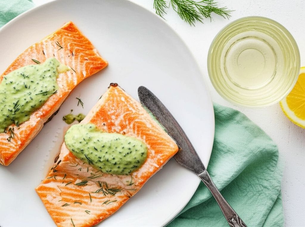 Quick Poached Salmon with Dill Mustard Sauce