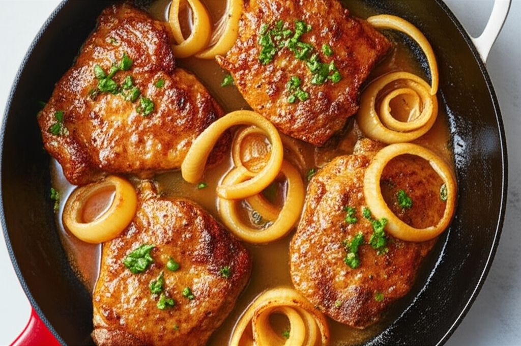 Skillet Pork Chops with Potatoes and Onion