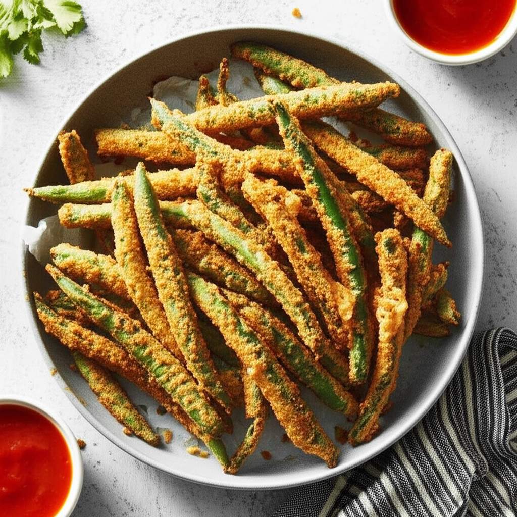 Air Fryer Green Beans with Spicy Dipping Sauce