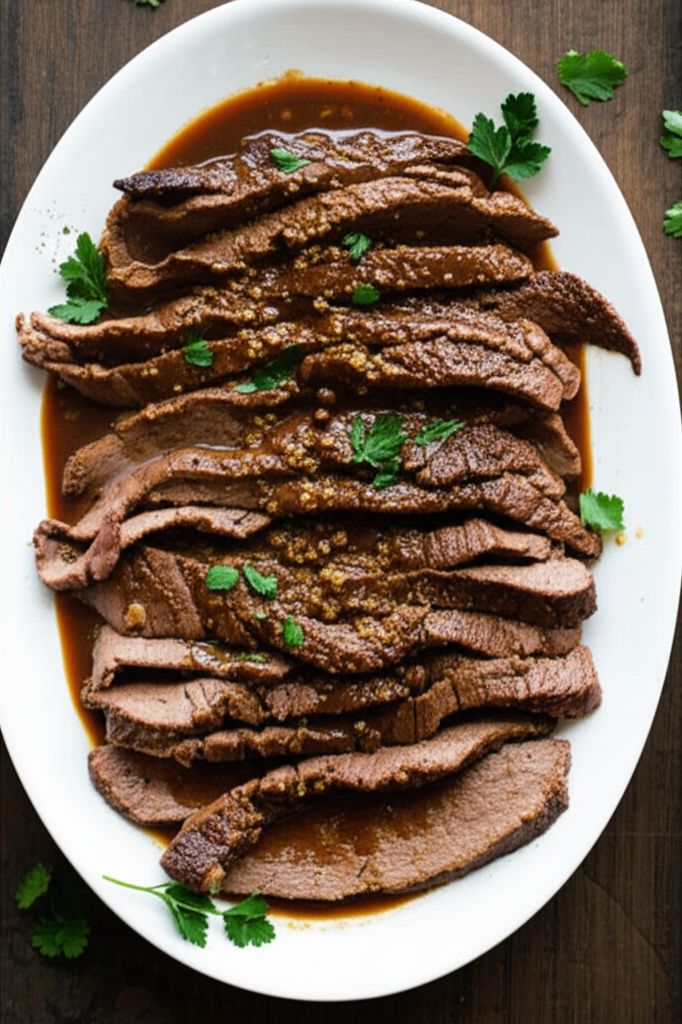 Braised Flank Steak with Lemon and Garlic