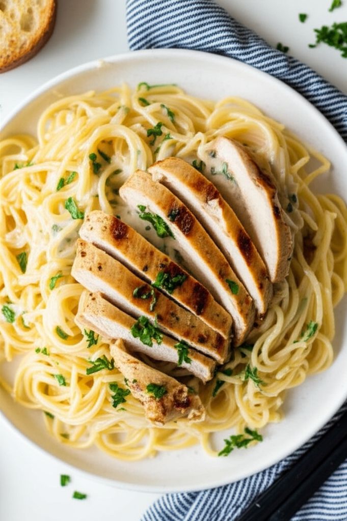 Creamy Chicken on Linguine