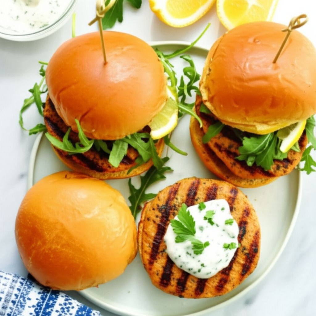 Fresh Salmon Burgers with Lemon Yogurt Sauce