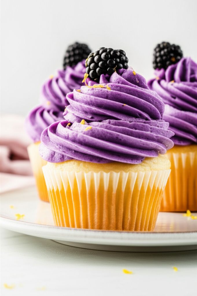 Lemon Cupcake with Blackberry Buttercream
