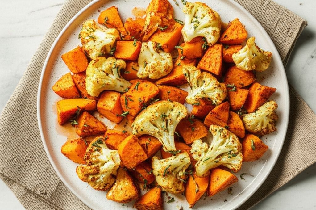 Roasted Curry-Spiced Sweet Potatoes and Cauliflower