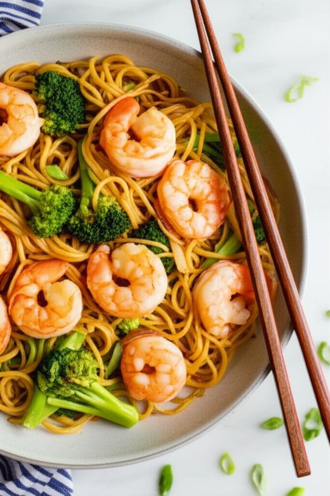 Shrimp Lo Mein with Broccoli