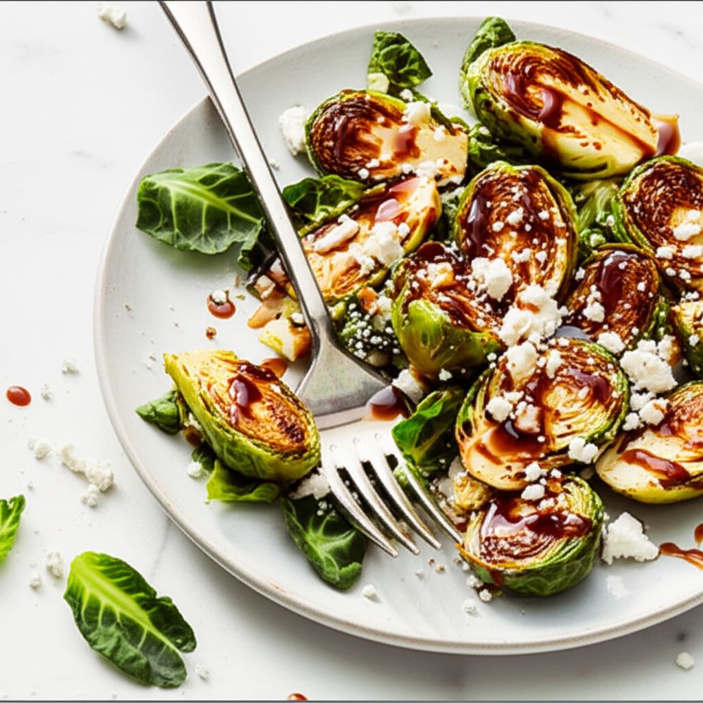 Air-Fried Brussels Sprouts With Balsamic-Honey Glaze and Feta