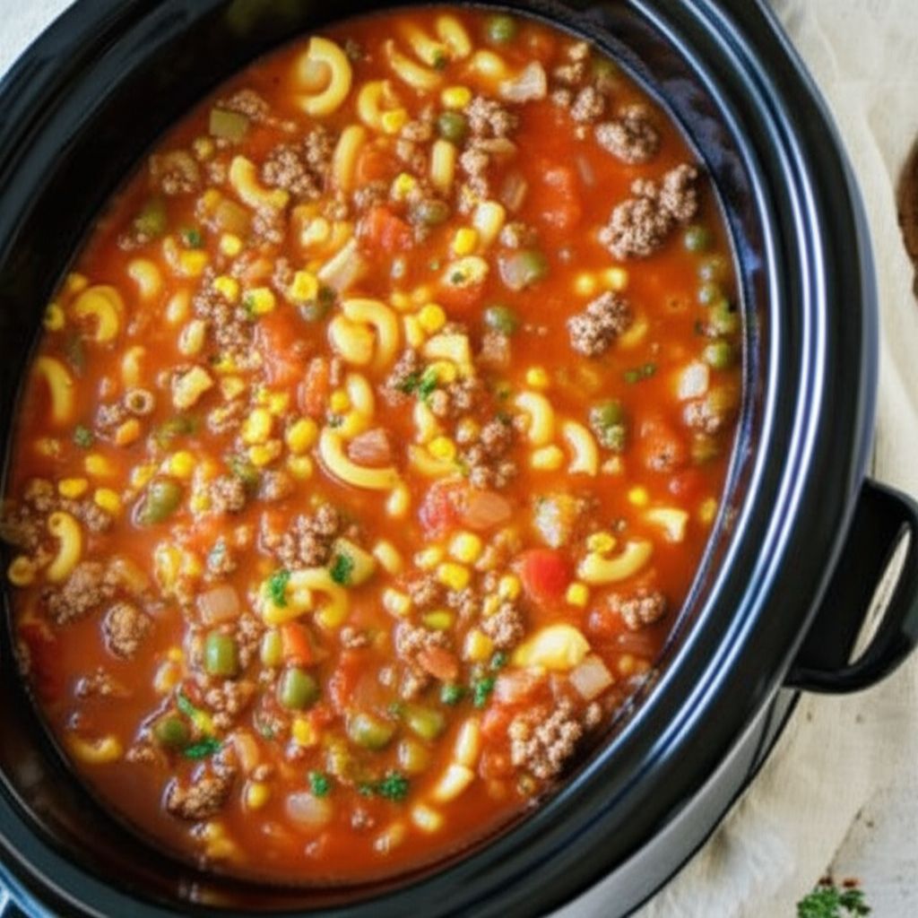 Slow Cooker Hamburger Soup with Macaroni